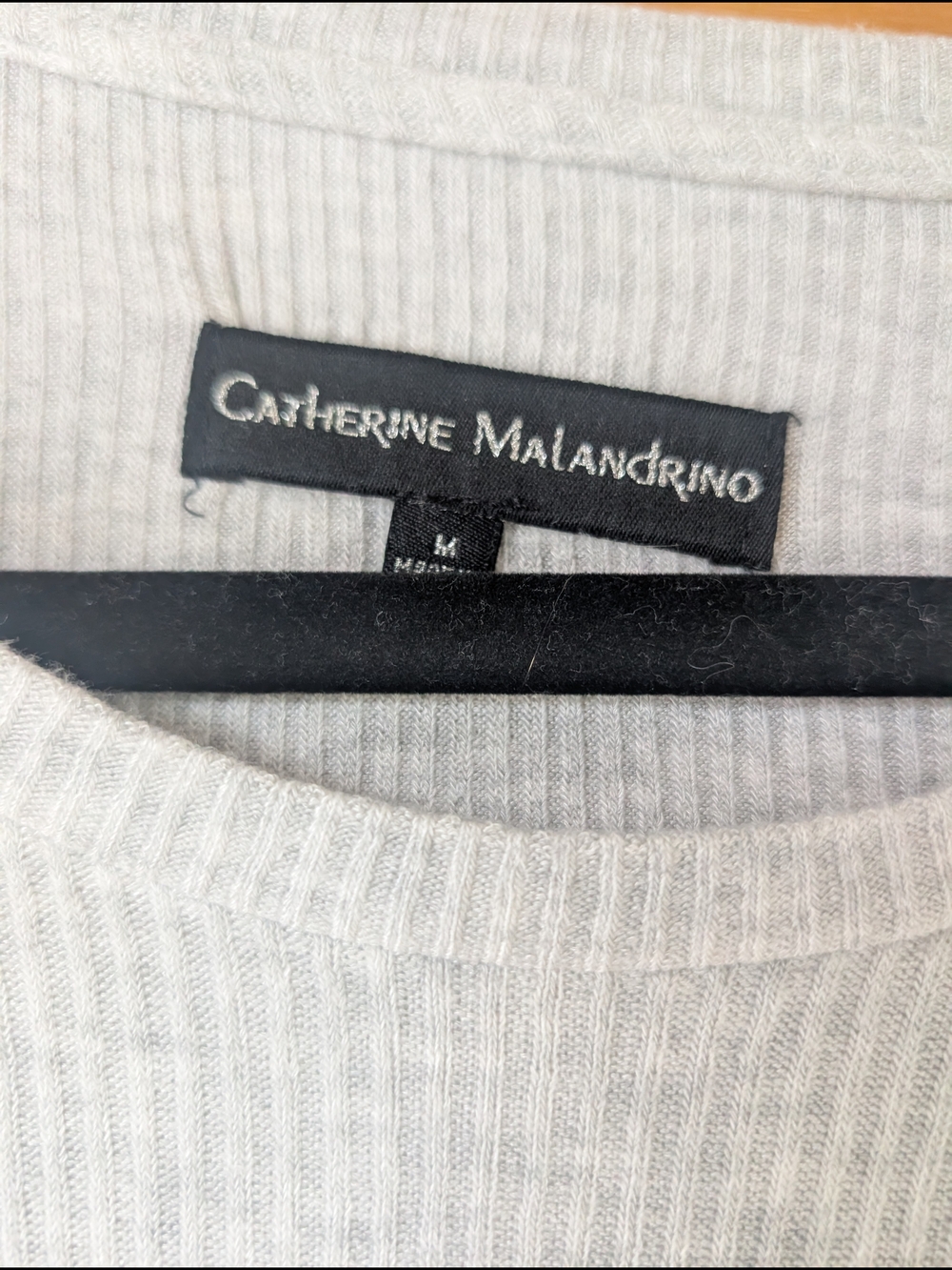 Catherine Malandrino Light Gray Ribbed Knit Long-Sleeve Top with Side Lace-Up - Picture 2 of 8